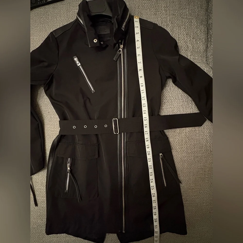 RUDSAK Moira Black Belted Jacket Hidden Hood Leather Trim Size XS - Picture 14 of 16